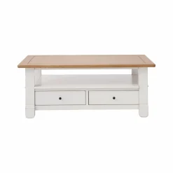 Table basse bois massif 2 tiroirs Embellie - Blanc