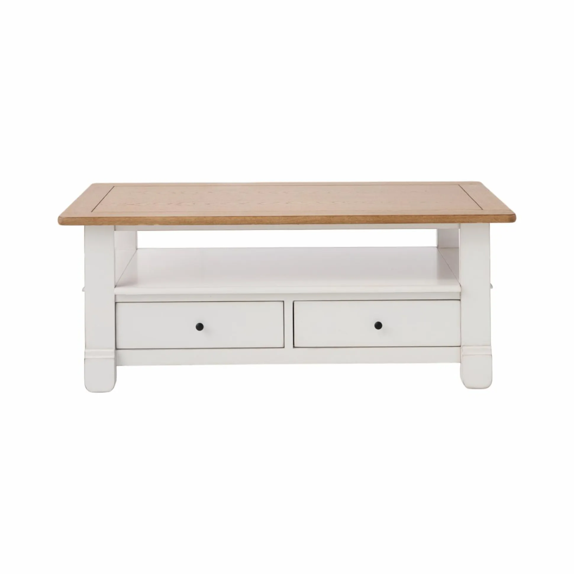 Table basse bois massif 2 tiroirs Embellie - Blanc