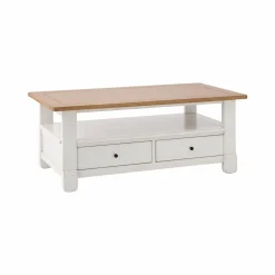 Table basse bois massif 2 tiroirs Embellie - Blanc