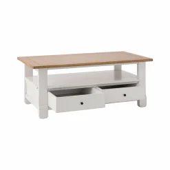 Table basse bois massif 2 tiroirs Embellie - Blanc