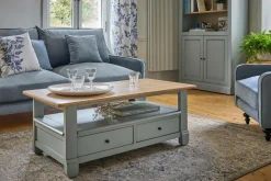 Table basse bois massif 2 tiroirs Embellie - Gris