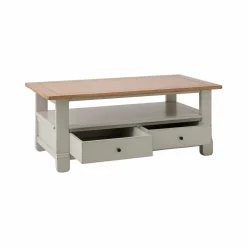 Table basse bois massif 2 tiroirs Embellie - Grège