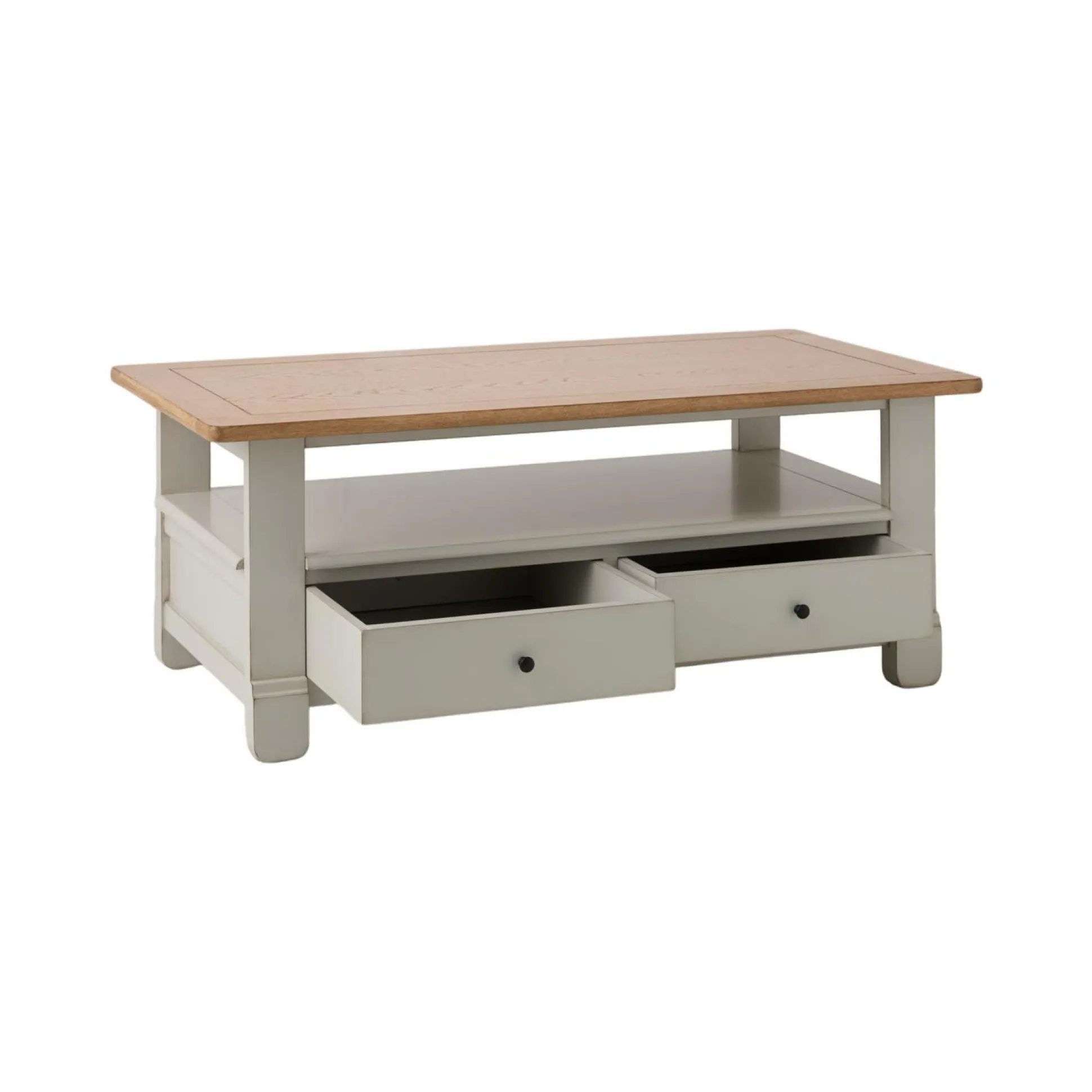 Table basse bois massif 2 tiroirs Embellie - Grège