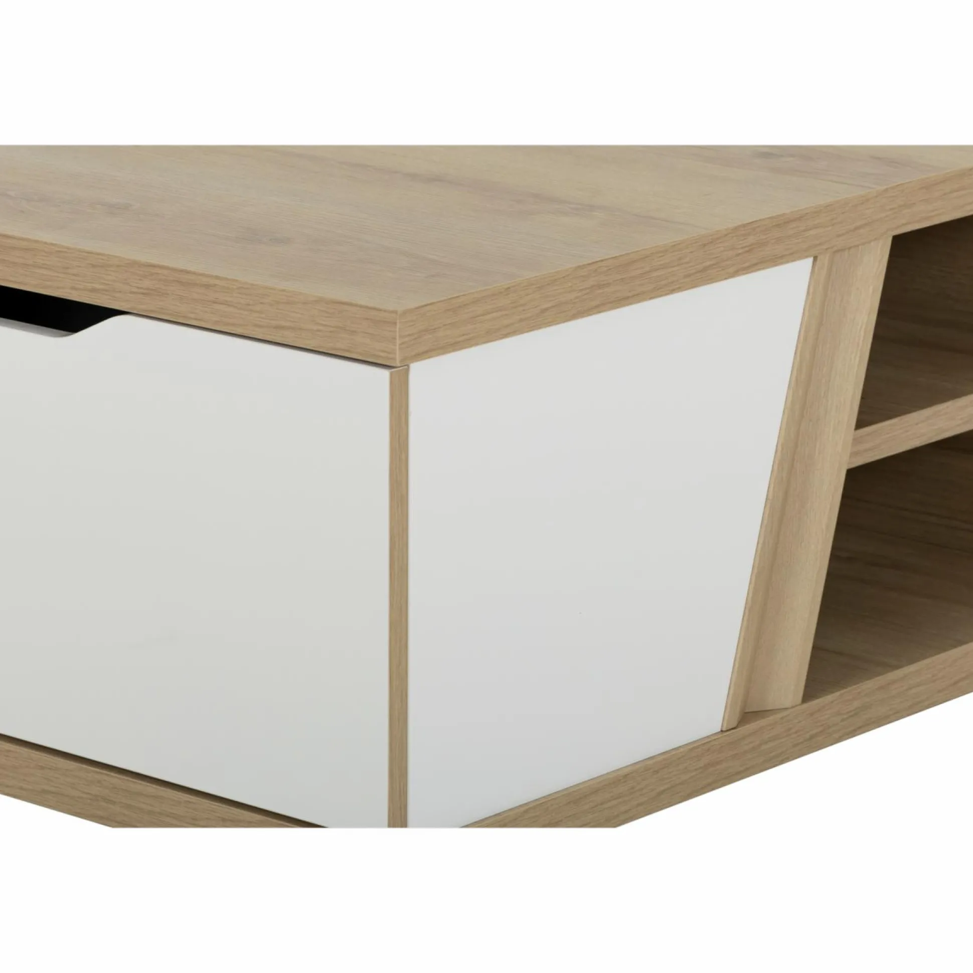 Table basse carrée décor bois et blanc avec tiroir Gustave