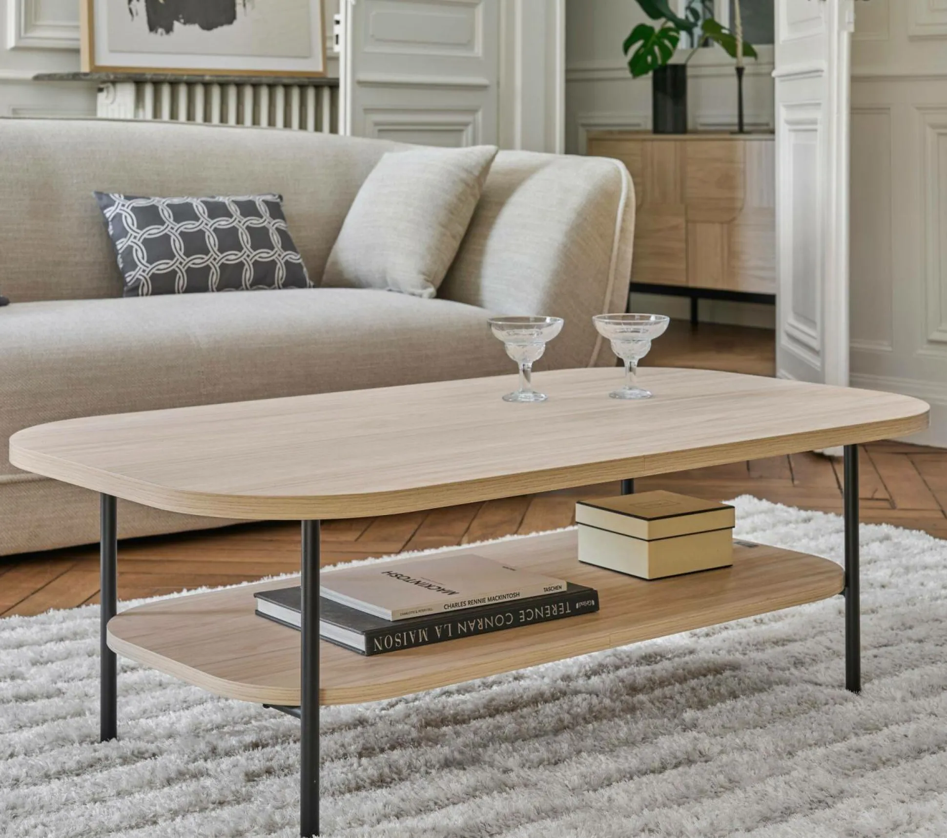 Table basse décor bois pieds métal Mila