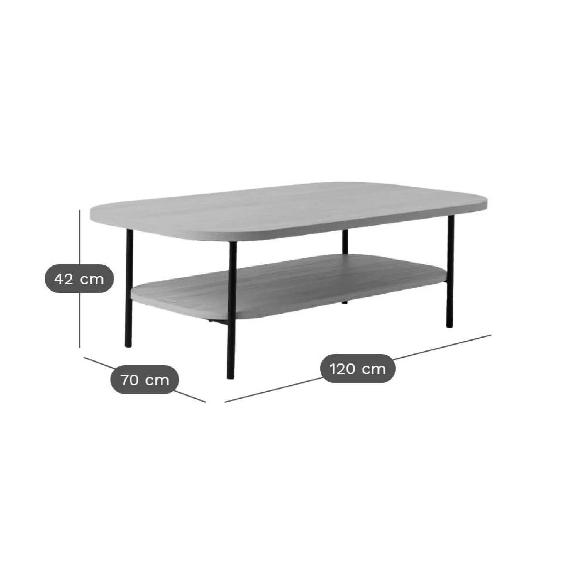 Table basse décor bois pieds métal Mila