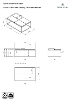 Table basse rectangulaire 5 plateaux Taline