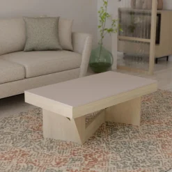 Table basse relevable décor bois Gabriela - Chêne blanchi/Lin