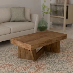 Table basse relevable décor bois Gabriela - Noyer