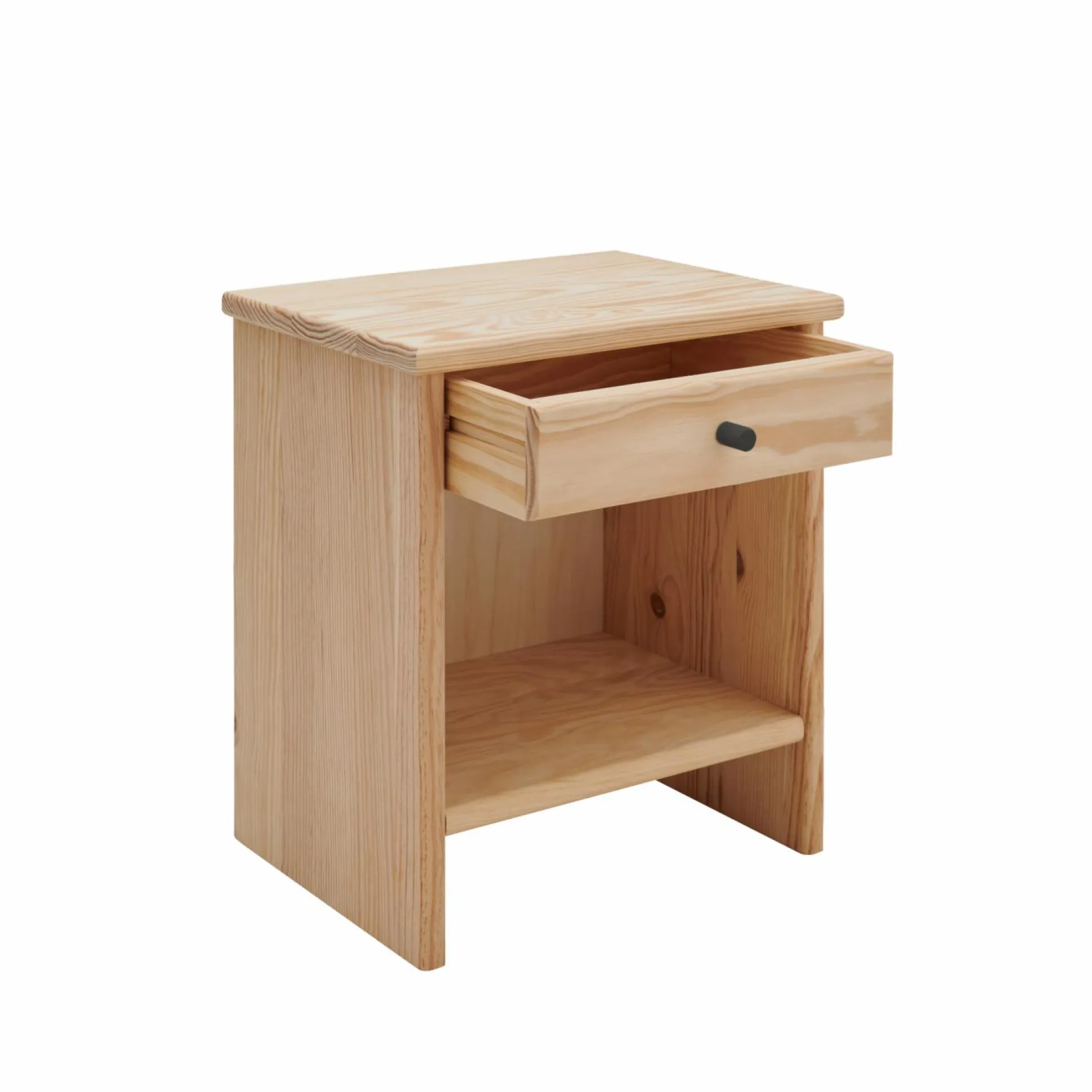 Table de chevet 1 tiroir bois massif Iris - Brut - Poignées Noir