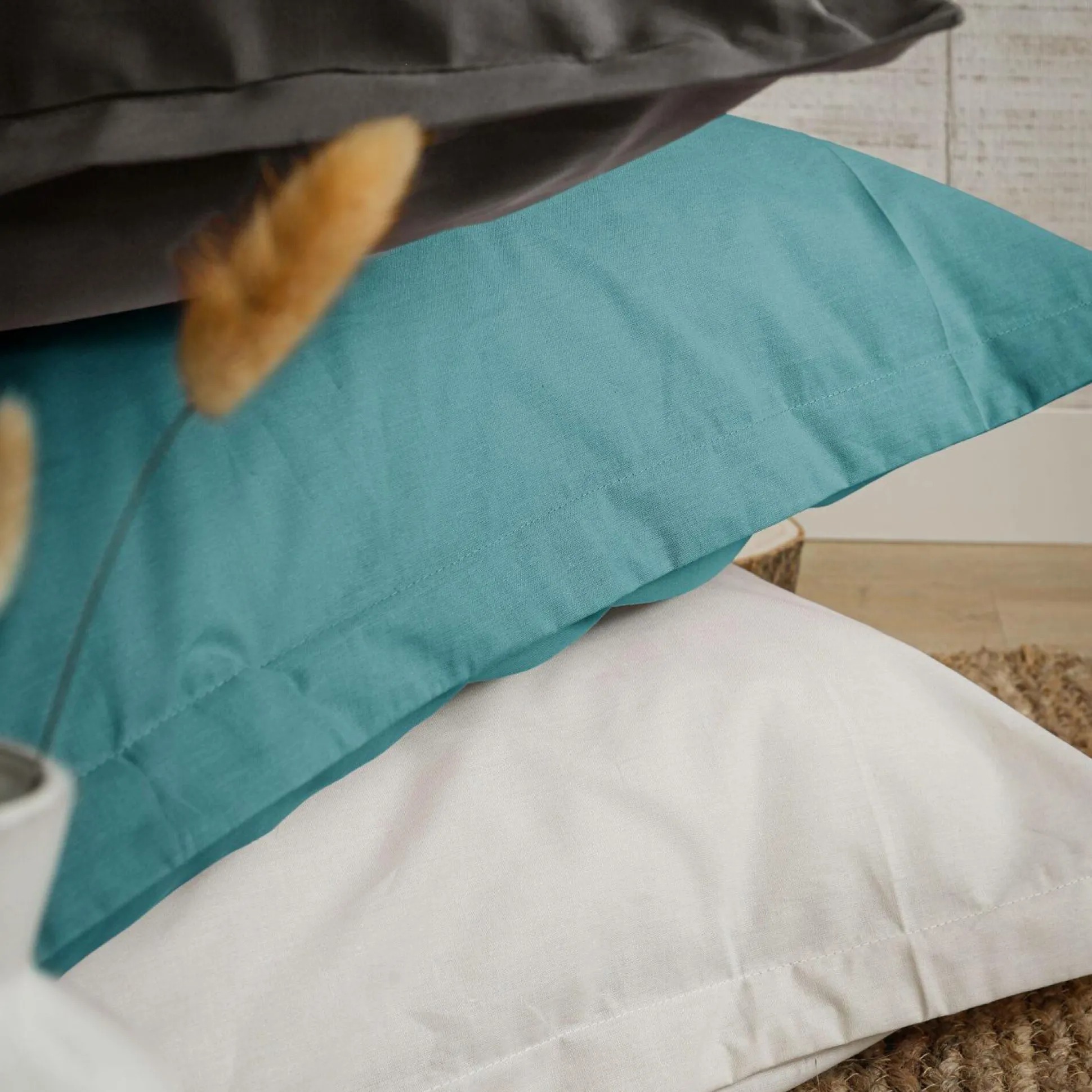 Taie de traversin coton bio Fil & Sens - Bleu Lagon - Taie de traversin 43 x 140 cm