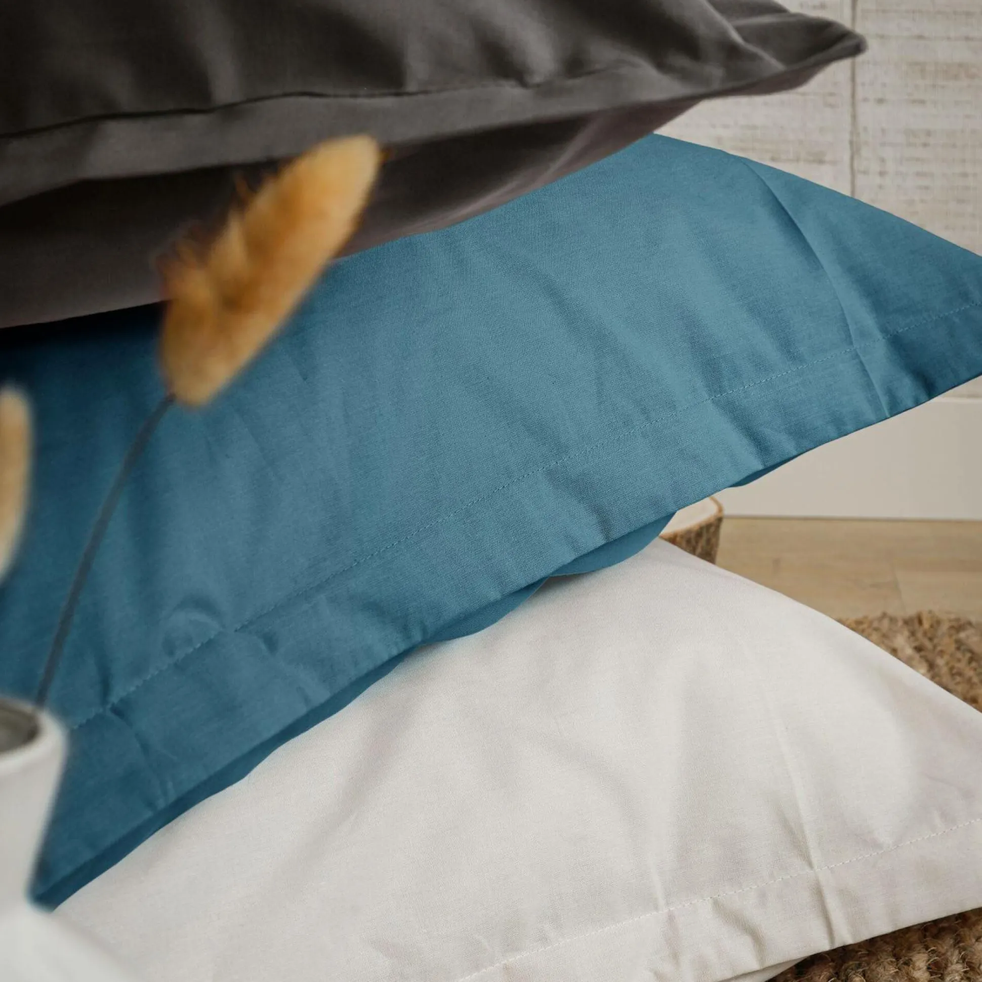 Taie d'oreiller coton bio Fil & Sens - Bleu Minéral - Taie d'oreiller 50 x 75 cm