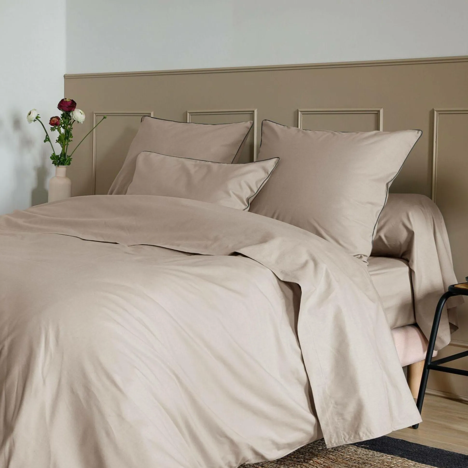 Taie d'oreiller coton bio Thaïs - Ficelle - 65 x 65 cm