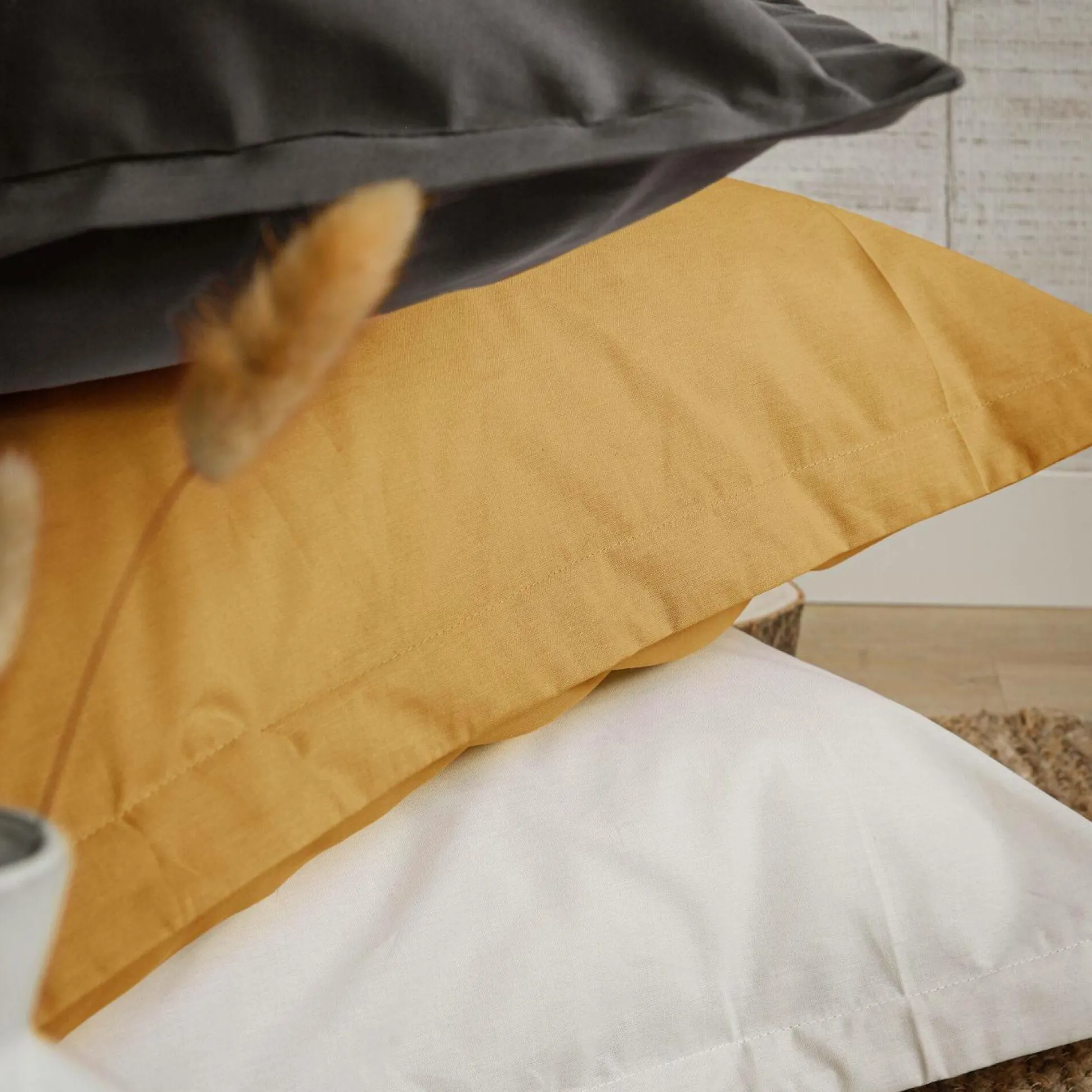 Taie d'oreiller coton bio Fil & Sens - Jaune Curry - Taie d'oreiller 50 x 75 cm