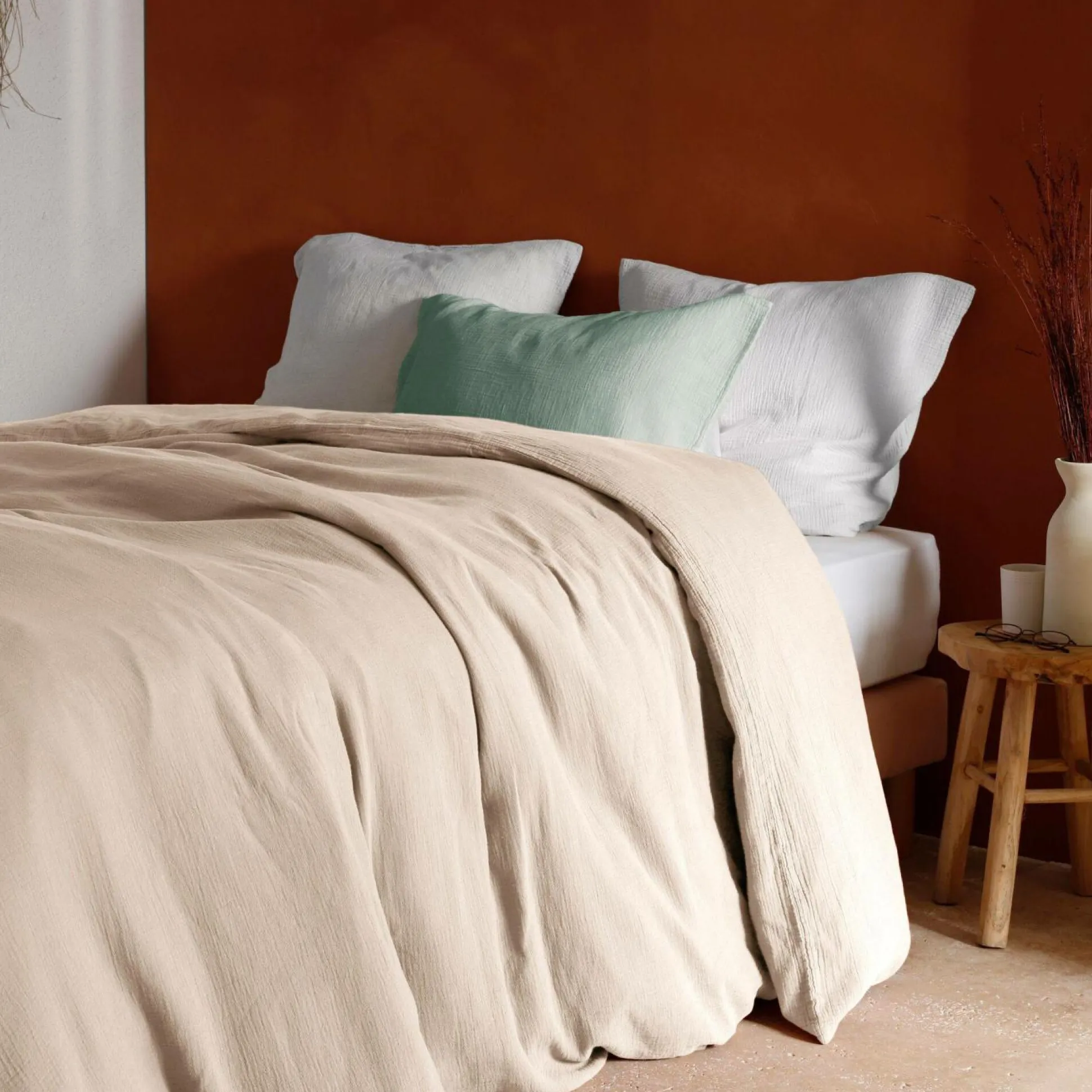 Taie d'oreiller gaze de coton bio Lou - Vert d'eau - 50 x 70 cm