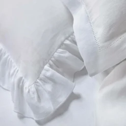 Taie d'oreiller volant froncé lin Suzette - Blanc - 50 x 75 cm