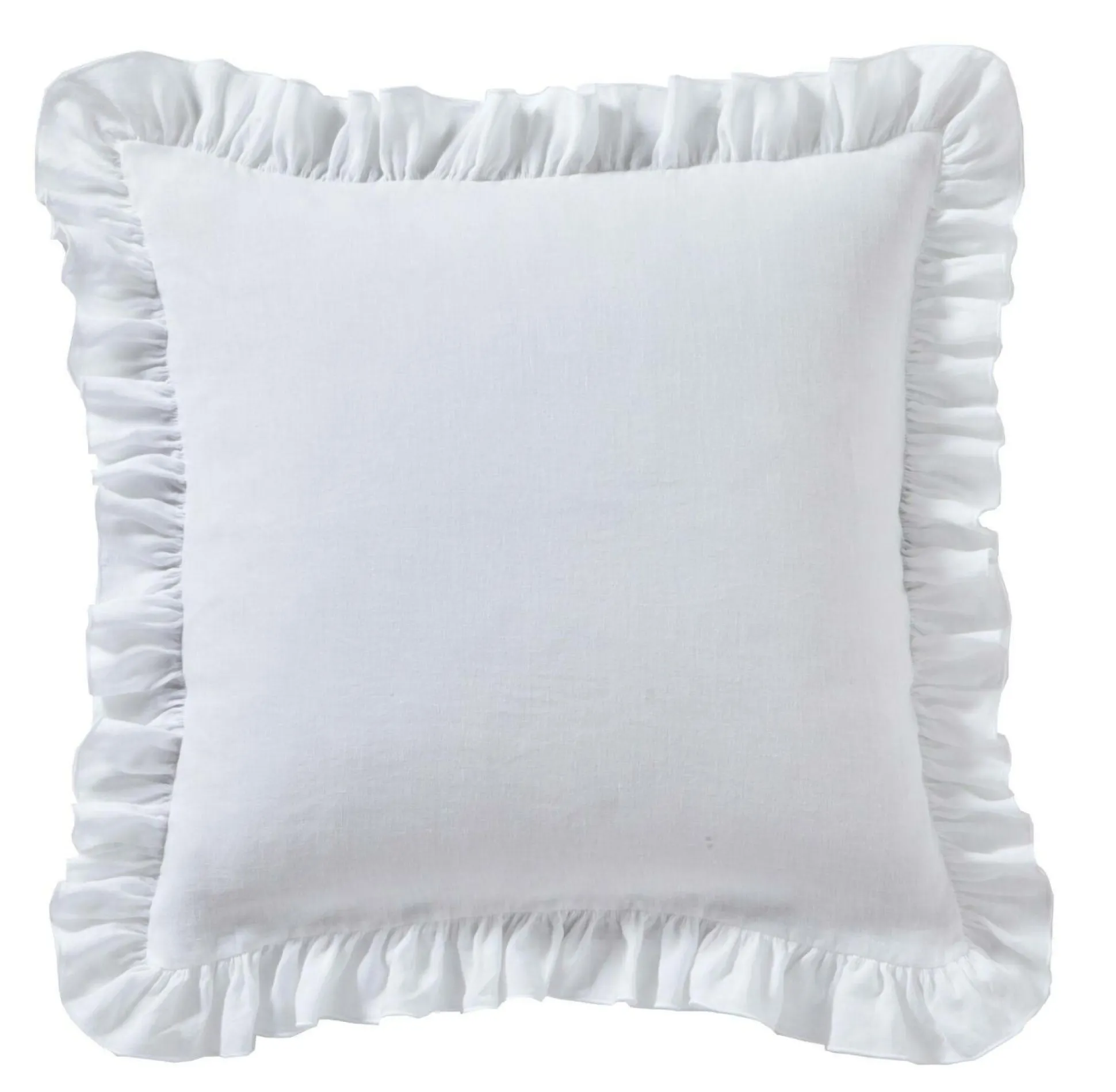 Taie d'oreiller volant froncé lin Suzette - Blanc - 65 x 65 cm