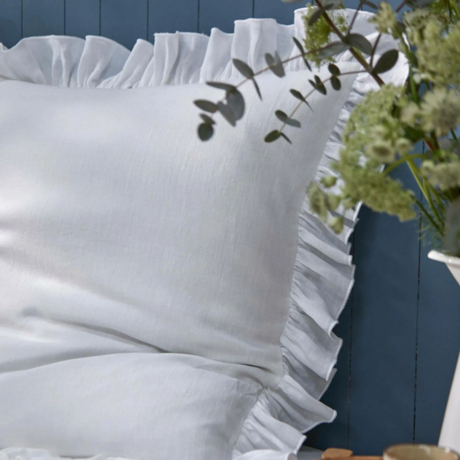 Taie d'oreiller volant froncé lin Suzette - Blanc - 65 x 65 cm