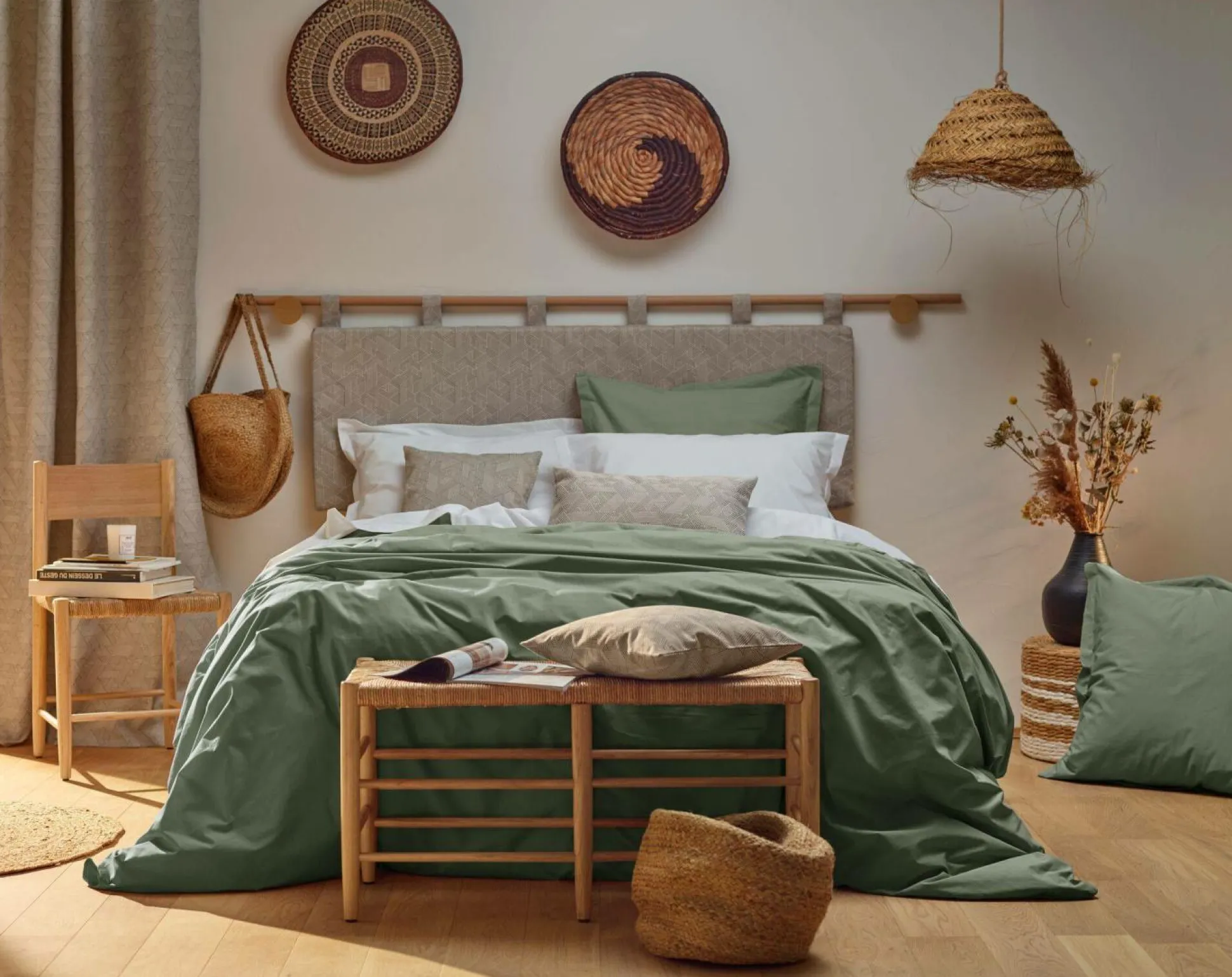 Taie percale bio Elise - Lichen Vert - Taie d'oreiller 65 x 65 cm