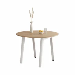 TIPTOE Table à manger ronde bois pieds métal 4 personnes New Modern - Blanc Nuage