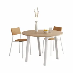 TIPTOE Table à manger ronde bois pieds métal 4 personnes New Modern - Blanc Nuage
