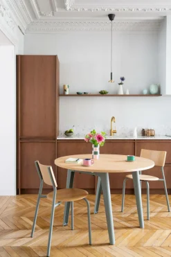 TIPTOE Table à manger ronde bois pieds métal 4 personnes New Modern - Gris Eucalyptus