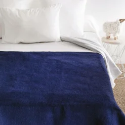 TOISON D'OR Couverture 100% laine Woolmark 500g Volta - Marine/Myosotis - 180 x 240 cm