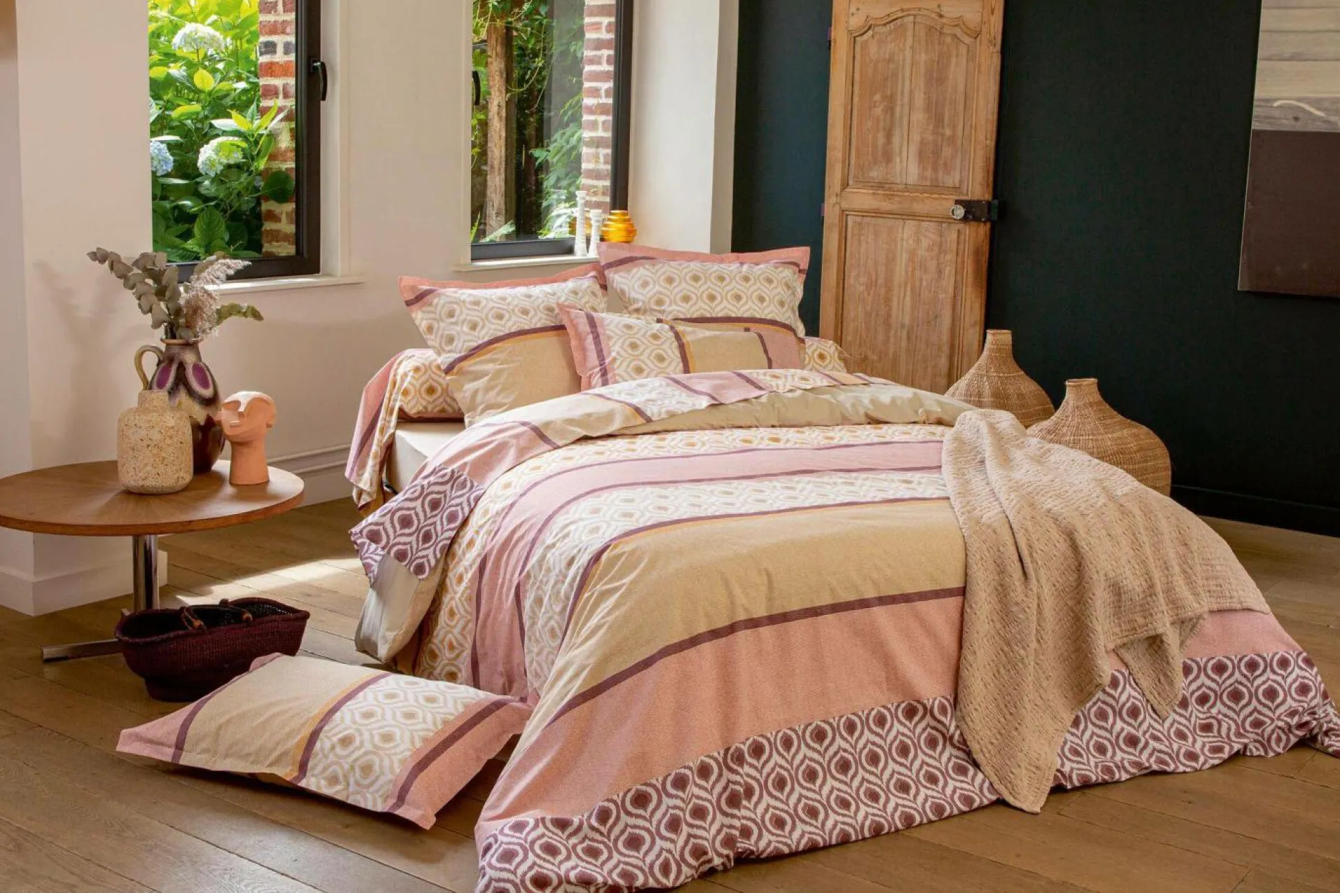 TRADILINGE Taie de traversin coton Inouk rose - Rose - 86 x 140 cm