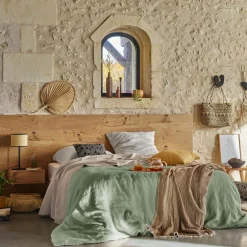 VENT DU SUD Housse de couette lin lavé Salomé - Vert Thym - 200 x 200 cm
