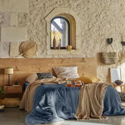 VENT DU SUD Housse de couette lin lavé Salomé - Bleu Indigo - 260 x 240 cm