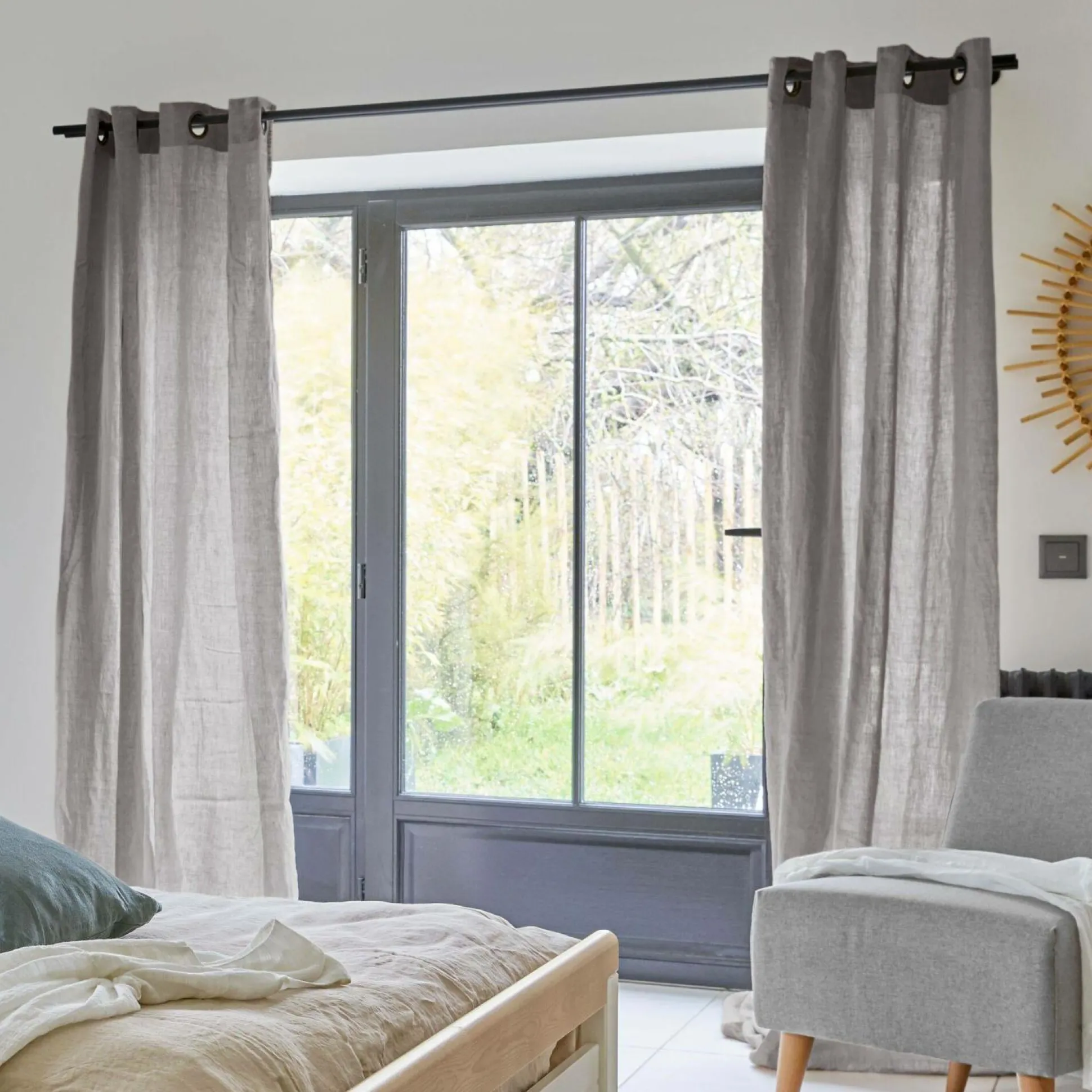 VENT DU SUD Rideau lin lavé Salomé - Mastic