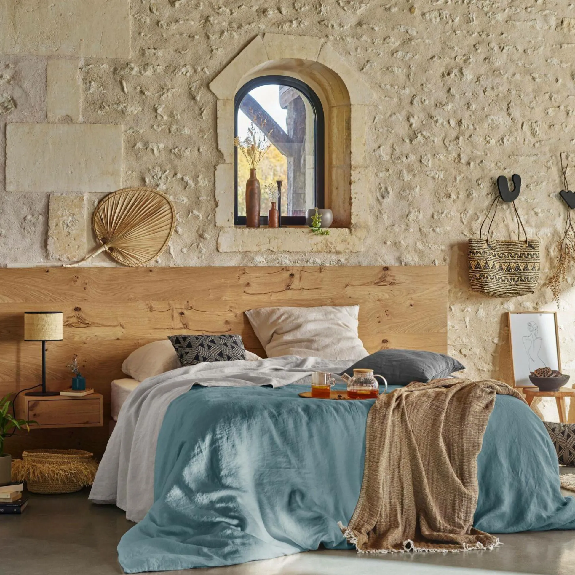 VENT DU SUD Taie de traversin lin lavé Salomé - Bleu Topaze - Taie de traversin 43 x 195 cm