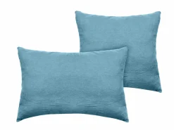 VENT DU SUD Taie d'oreiller lin lavé Salomé - Bleu Topaze - Taie d'oreiller 50 x 70 cm